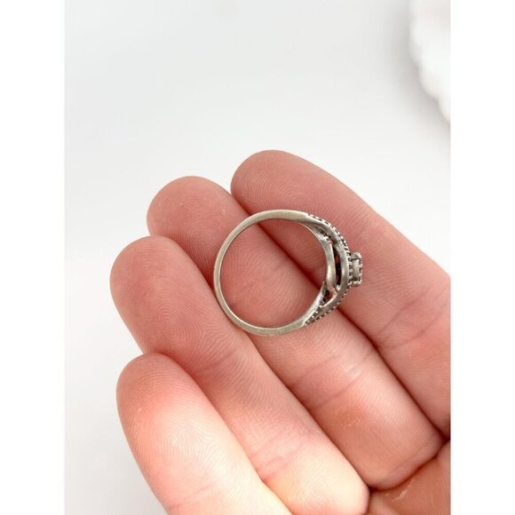 Crossover Cluster Cubic Zirconia Gemstone Vintage Sterling Silver Ring - sz 6.5 - Picture 9 of 10